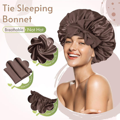 BONNET QUEEN Silk Bonnet for Sleeping for Women Satin Bonnet Night Cap for Curly Hair with Tie Band, Single Layer, Cream Pink
