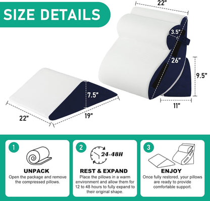 4PCS Wedge Pillow Set for After Surgery, White/Grey