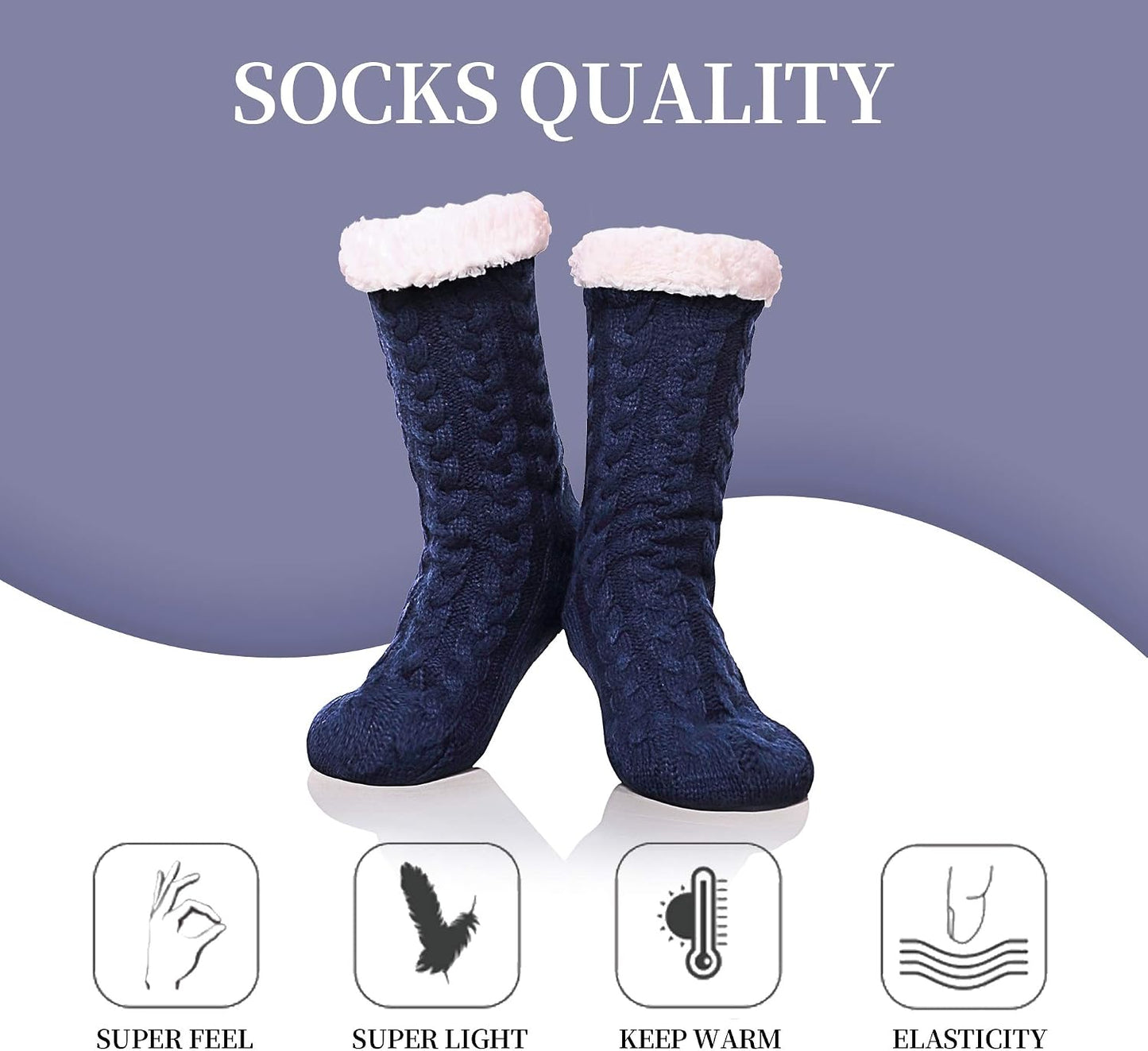 SDBING Women's Winter Super Soft Warm Cozy Fleece Lined Fuzzy Slipper Socks with Grippers