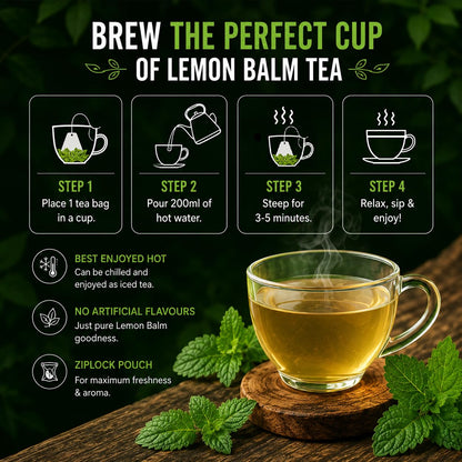 BLUE TEA - Lemon Balm Tea - 100 Count - Plant Based Tea Bag | RELIEVES STRESS - IMPROVES DIGESTION | Reduces Bloating | Refreshing Citrus Flavour - Leaf Based - Caffeine Free | Ziplock Pouch
