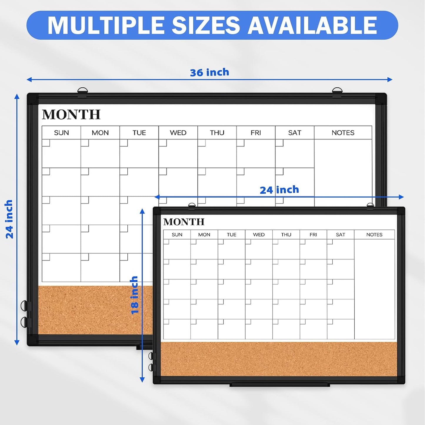 Weekly Dry Erase Calendar Whiteboard for Wall, 24" x 18" Double-Sided Weekly Planner White Board Cork Combo, Hanging & Wall Mount Week Bulletin Board with Notes for Home, Office, School, Kitchen