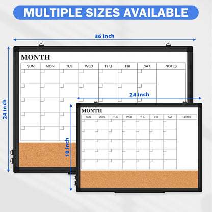 Weekly Dry Erase Calendar Whiteboard for Wall, 24" x 18" Cork Week Planner