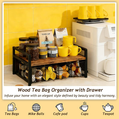 Tea Bag Organizer Holder, Wood Tea Organizers and Storage, 8 Compartments