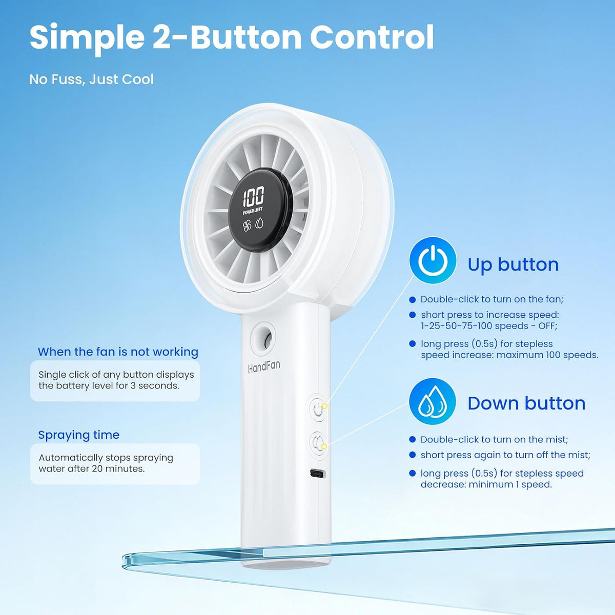 HandFan Upgraded Misting Fan with LED Display – Extreme Cooling Portable Handheld Fan with Water Mist Spray, 50% Stronger Airflow & Quieter, USB Rechargeable for Travel/Park/Disney/Beach/Concert/Game