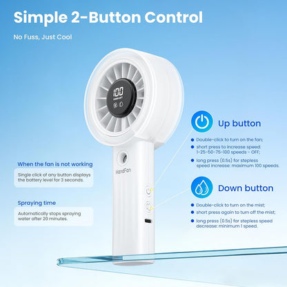 HandFan Upgraded Misting Fan with LED Display – Extreme Cooling Portable Handheld Fan with Water Mist Spray, 50% Stronger Airflow & Quieter, USB Rechargeable for Travel/Park/Disney/Beach/Concert/Game