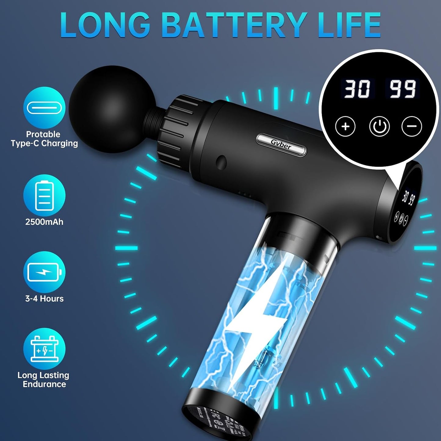 Gvber Massage Gun, Massage Gun Deep Tissue, Handheld Back Massager for Athletes, Percussion Muscle Massager with 6 Attachments & 30 Speed (Black)