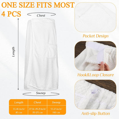 Tigeen 4 Pcs Spa Wraps for Women Waffle Spa Robe with Pocket Adjustable Closure Lightweight Towel Wraps for Bath Shower(Black)