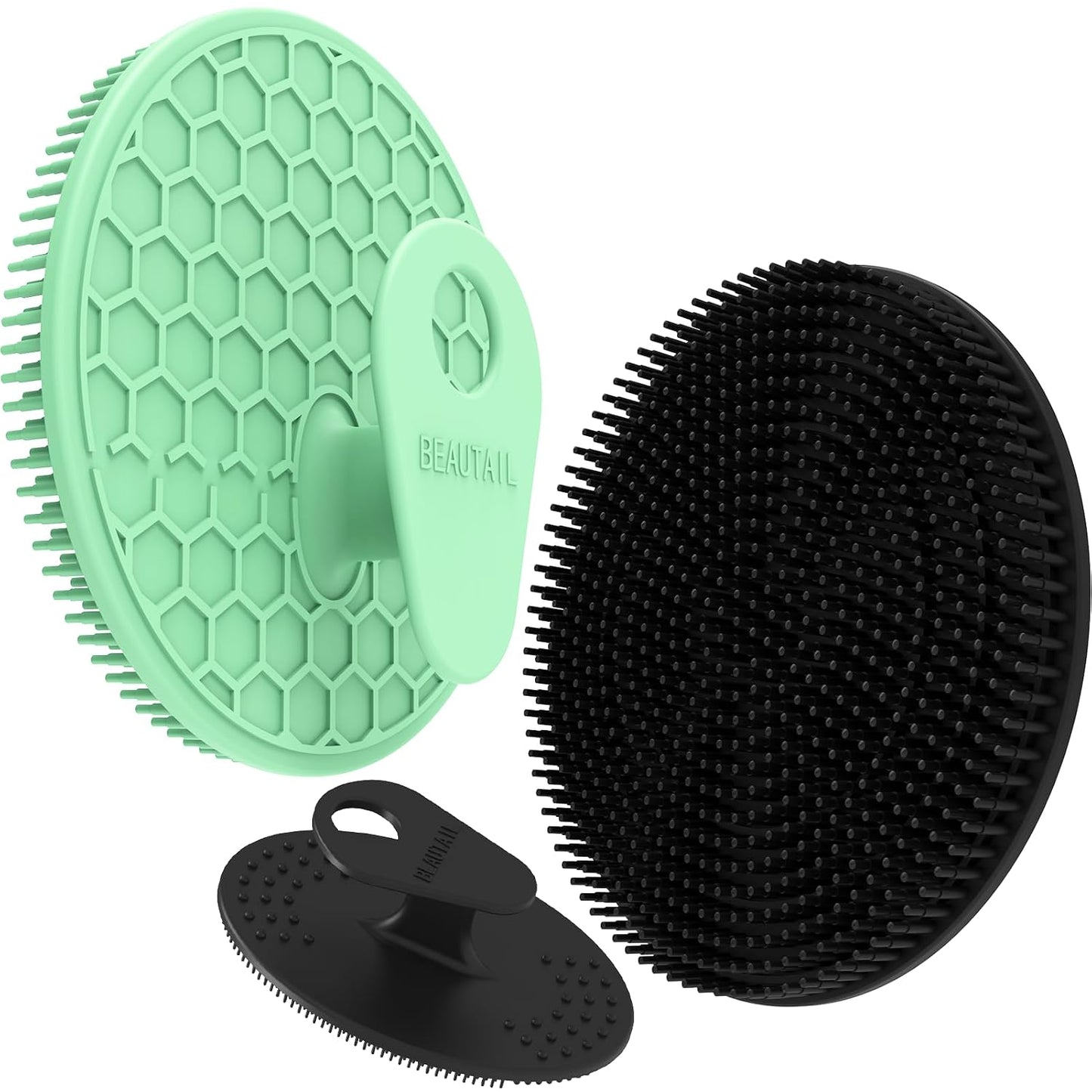 Silicone Body and Face Scrubber Set 5 Pack, BEAUTAIL Shower Bath Scrubber, Gentle Exfoliating Brush for Women Men Sensitive Skin, More Hygienic Than Traditional Loofah, Long Lasting, Black+Pink+Green