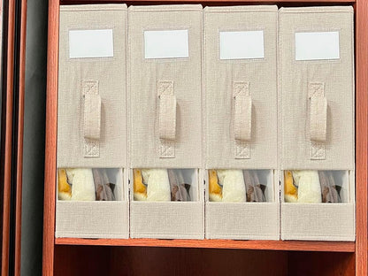 Linen Closet Organizers and Storage for Bedding Thin Blanket, Folding Sheet Storage Organizer with Visible Window (Beige)