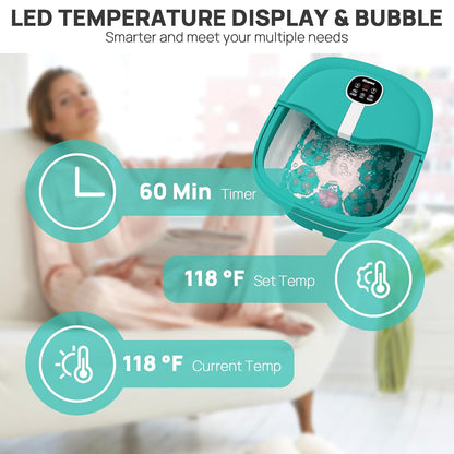 HOSPAN Collapsible Foot Spa Electric Rotary Massage, Foot Bath with Heat, Bubble, Remote, and 24 Motorized Shiatsu Massage Balls. Pedicure Foot Spa for Feet Stress Relief - FS02A