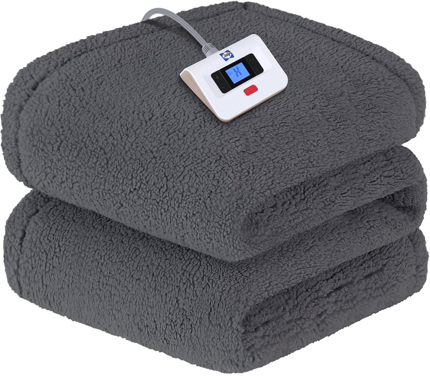 Sealy Electric Blanket Heated Throw 50"x60" Soft Double Sherpa Super Cozy with 6 Fast Heating Levels & 2-10 Hours Auto-Off, Over-Heat Protection, Machine Washable, Charcoal