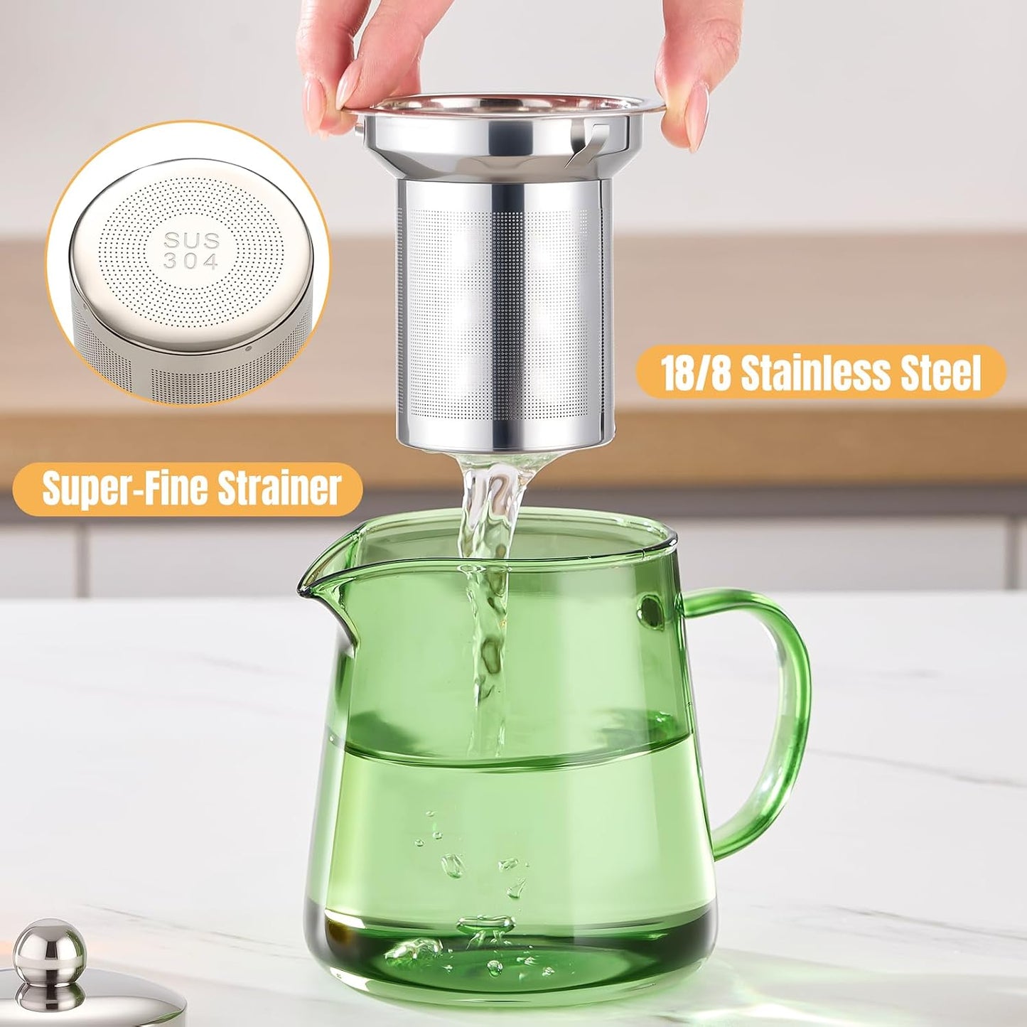 PARACITY Glass Teapot Stovetop 18.6 OZ, Borosilicate Clear Tea Kettle with Removable 18/8 Stainless Steel Infuser, Teapot Blooming and Loose Leaf Tea Maker Tea Brewer for Camping, Travel (550ML)