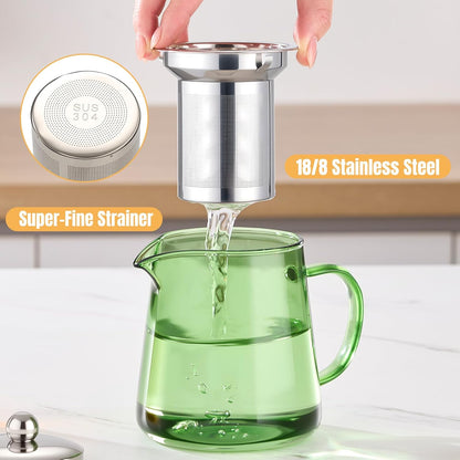 PARACITY Glass Teapot Stovetop 18.6 OZ, Borosilicate Clear Tea Kettle with Removable 18/8 Stainless Steel Infuser, Teapot Blooming and Loose Leaf Tea Maker Tea Brewer for Camping, Travel (550ML)