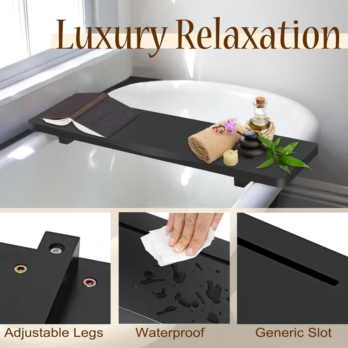 1.2IN Thickened Board Acacia Wood Bathtub Tray Caddy for Freestanding Tub