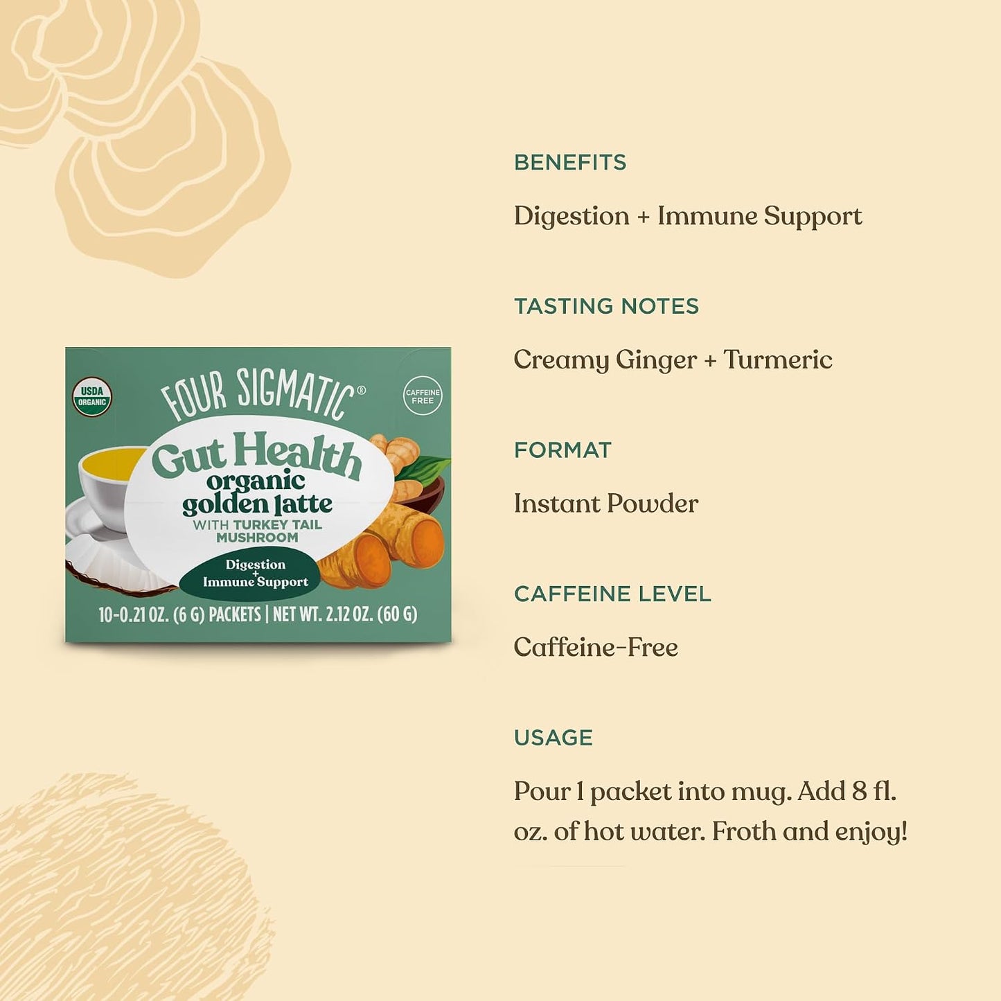 Four Sigmatic Mix Lions Mane Organic 10 Count , Matcha Latte, 2.12 Ounce