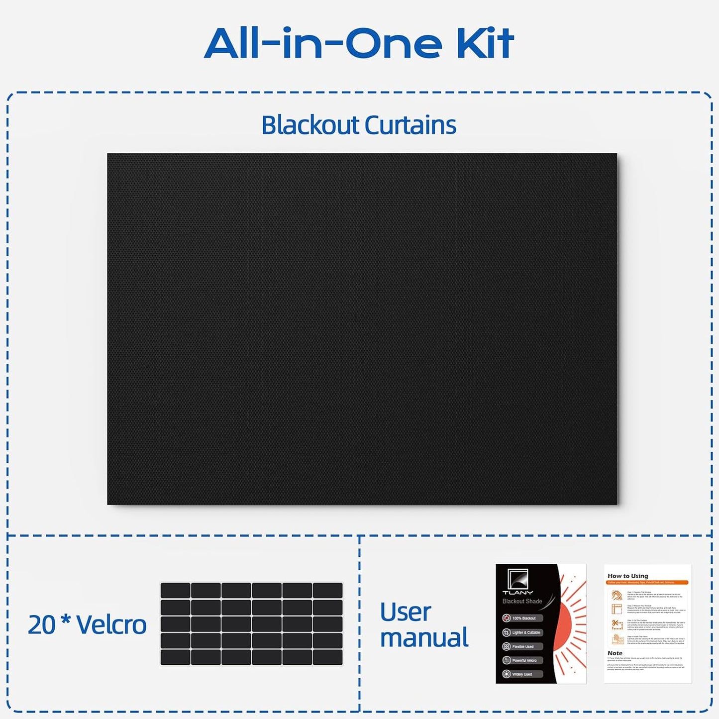 Linen Blackout Curtains for Bedroom, 70" x 58" Portable Black Out Blinds with 20 Sets Hooks & Loops Strips for 100% Blackout Window Film, Temporary Black-Out Shades for Windows Cover Travel RV- Cream