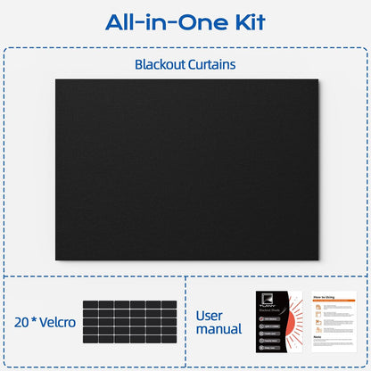 Linen Blackout Curtains for Bedroom, 70" x 58" Portable Black Out Blinds with 20 Sets Hooks & Loops Strips for 100% Blackout Window Film, Temporary Black-Out Shades for Windows Cover Travel RV- Cream