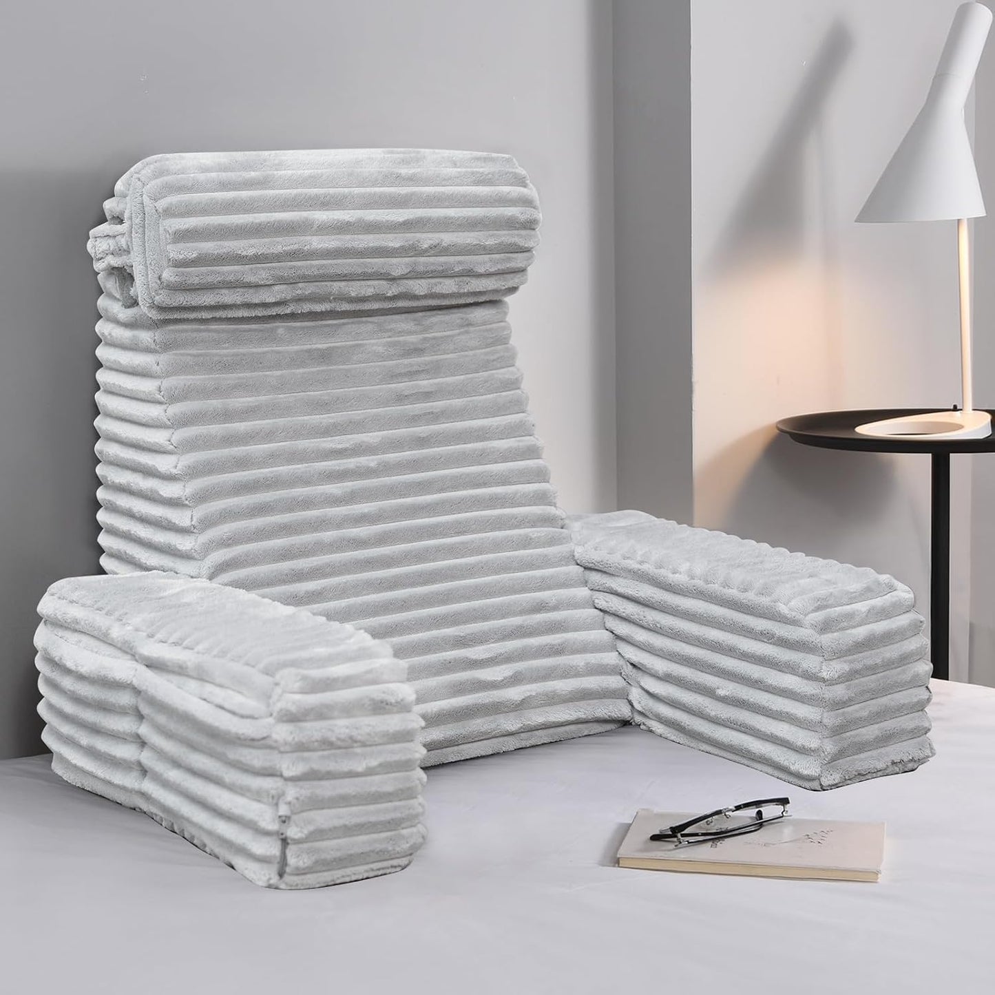 ENITYA 22" XL Back Pillow for Bed Sitting Up, Reading Pillow with Armrests & Big Pockets, Soft Back Support Chair, Ideal for Watching TV, Gaming, Nursing, Resting, Post Surgery, Dark Grey