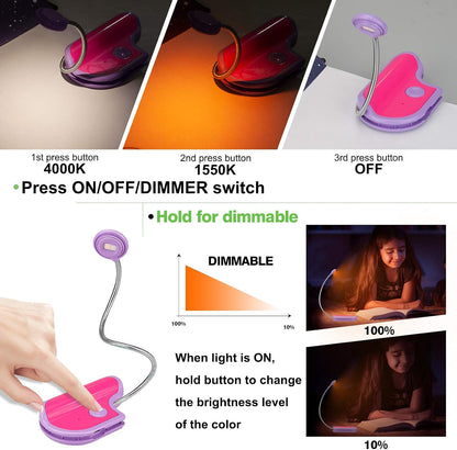Amber Reading Light Rechargeable, Book Light Kids for Reading in Bed, Clip On Reading Book Light, 2 Lighting Modes, Blue Light Blocking for Eye-Care, Small Bookmark Light for Bookworm-Violet