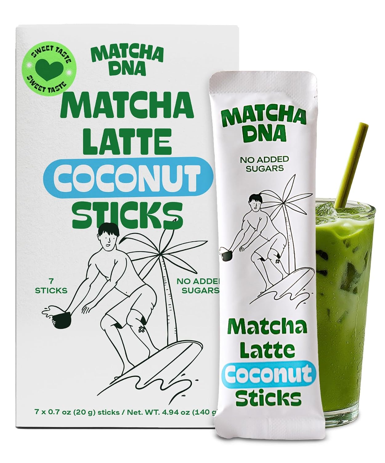 MatchaDNA Matcha Powder Sticks 7 Pack (20g Each) – Sweetened with Milk, No Sugar Added – Organic Matcha Powder Green Tea Latte Mix for Hot or Iced Drinks – Organic Macha Tea, Smooth Energy Boost