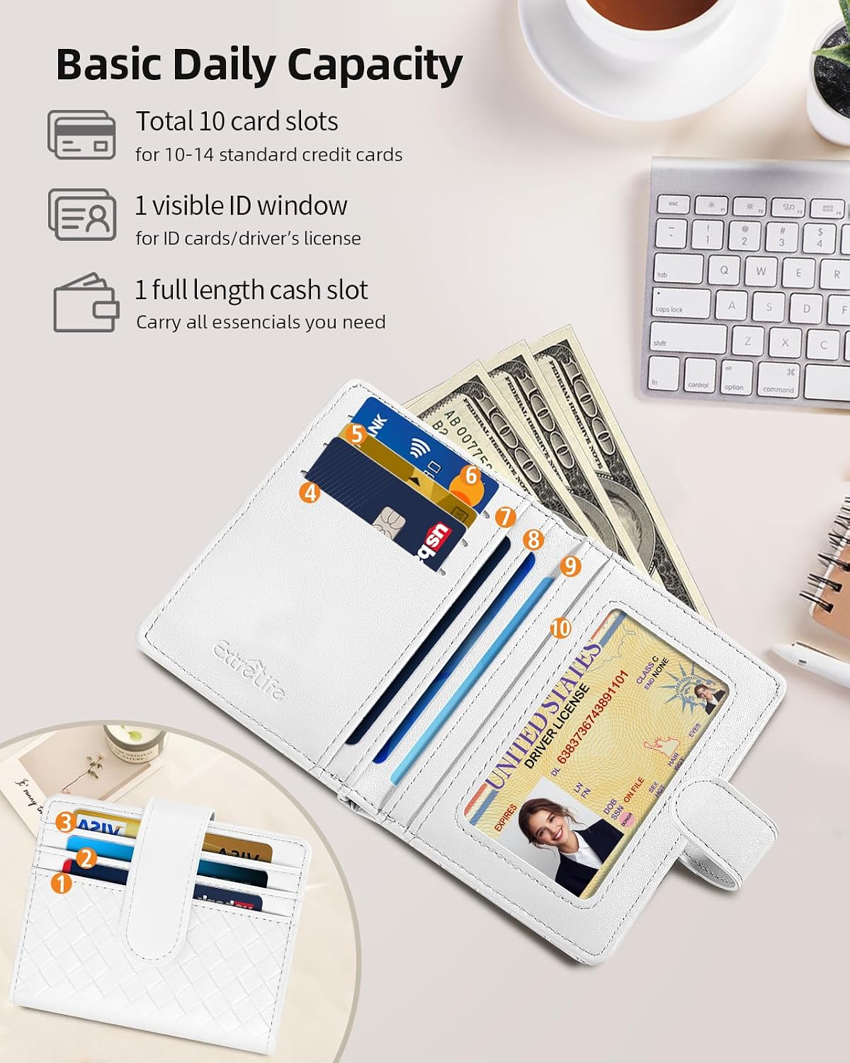 Smart Women Wallet with Find My, Wallet Tracker, RFID Blocking Bifold Credit Card Holder, Left-Behind Alerts, Play Sound, Anti-Loss, Wireless Rechargeable, Works with iPhone, iPad, Mac, Black