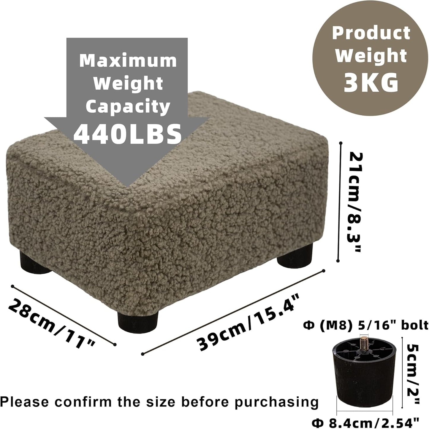 CAROLMADE Small Foot Stool Ottoman Footstool with Legs Under Desk Footrest for Living Room Bedroom and Office,Linen-Grey