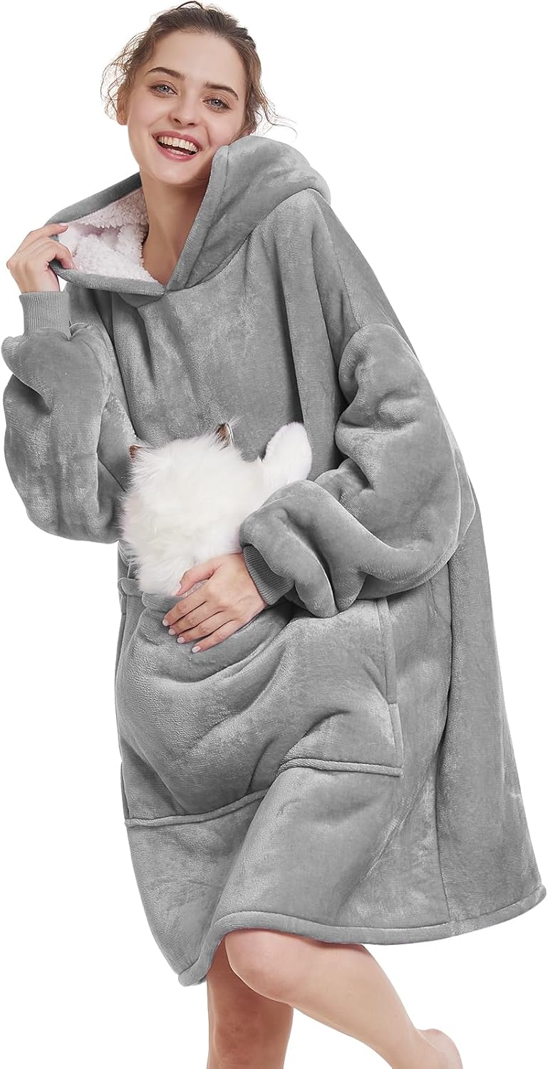 Aemilas Wearable Blanket Hoodie - Warm Sherpa Blanket Sweatshirt as Gifts for Adult Women Mom Men, One Size Fits All