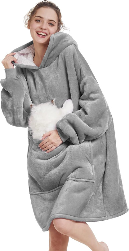Aemilas Wearable Blanket Hoodie - Warm Sherpa Blanket Sweatshirt as Gifts for Adult Women Mom Men, One Size Fits All