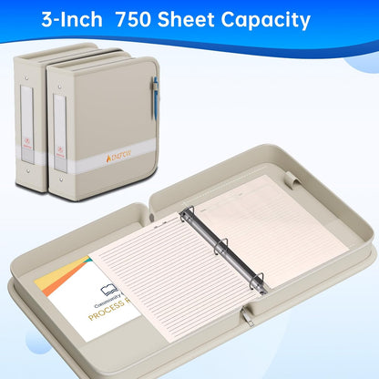 ENGPOW 3 Ring Binder,Fireproof 3 Inch D Ring Binder with Zipper,Holds 750 Sheets,Non-Stick,PVC-Free,Compatible with Clear Sheet Protectors,Portable School Office Home Safe Storage for Paper,Black