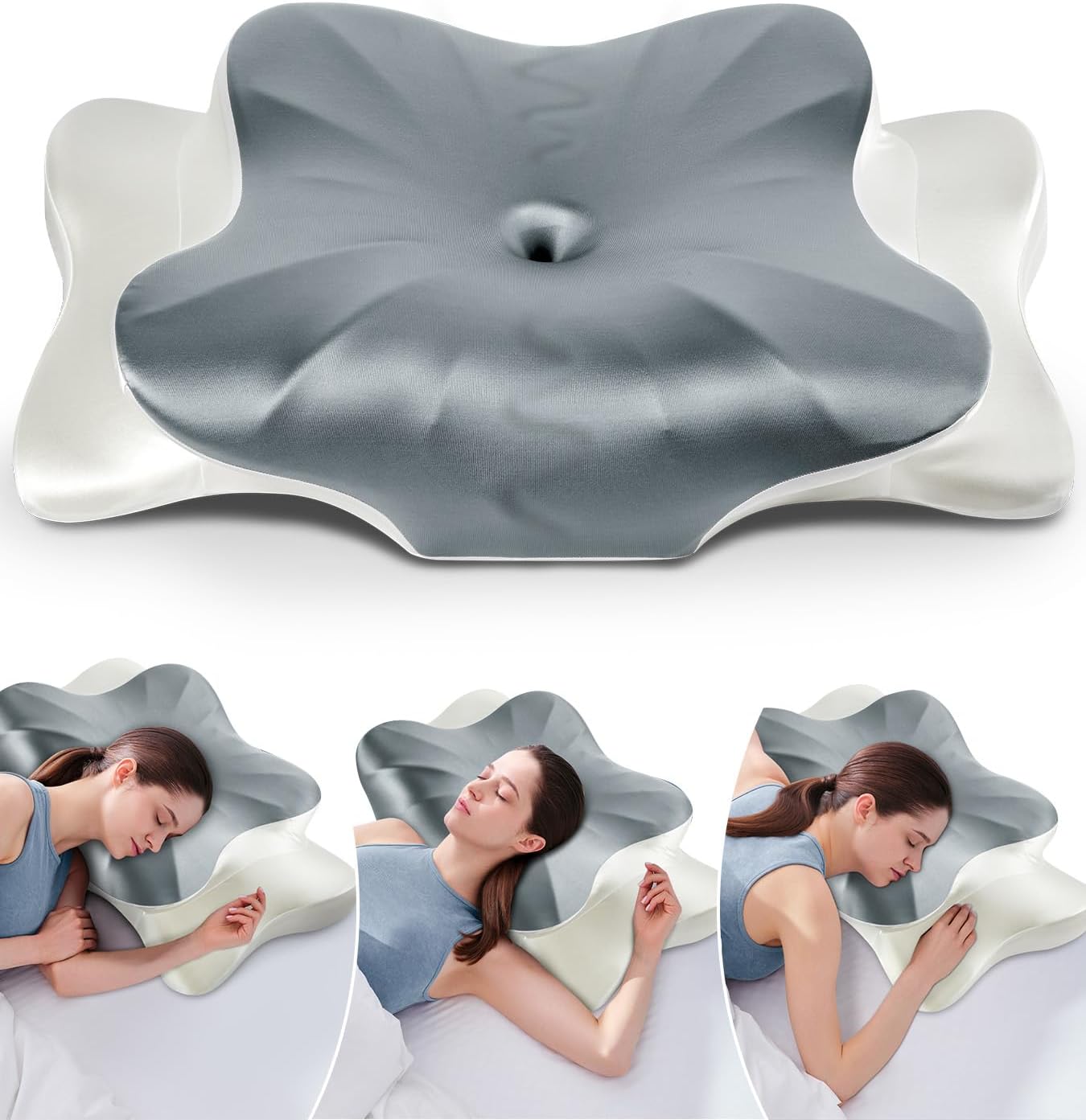 DONAMA Cervical Pillow for Neck and Shoulder,Contour Memory Foam Pillow,Ergonomic Neck Support Pillow for Side Back Stomach Sleepers with Pillowcase
