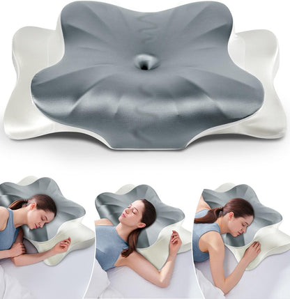 DONAMA Cervical Pillow for Neck and Shoulder,Contour Memory Foam Pillow,Ergonomic Neck Support Pillow for Side Back Stomach Sleepers with Pillowcase