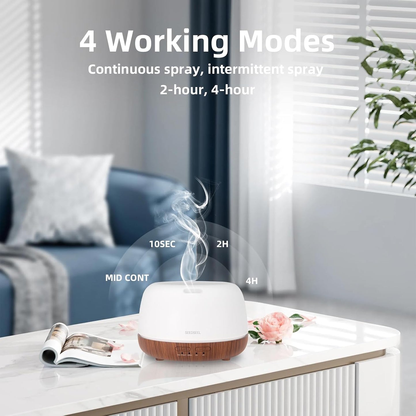 SEEDSEEL 300ML Essential Oil Diffuser with 7-Color LED Lights and Remote Control, Modern Minimalist Design, High-Efficiency Ultrasonic Mist Aromatherapy Diffuser for Home