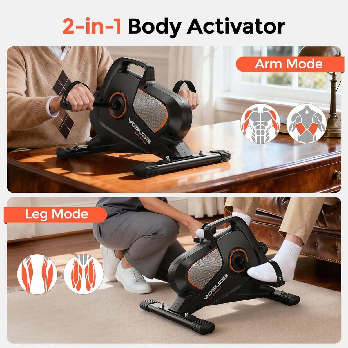 YOSUDA Under Desk Bike with 16-Level Magnetic Resistance & Bluetooth App