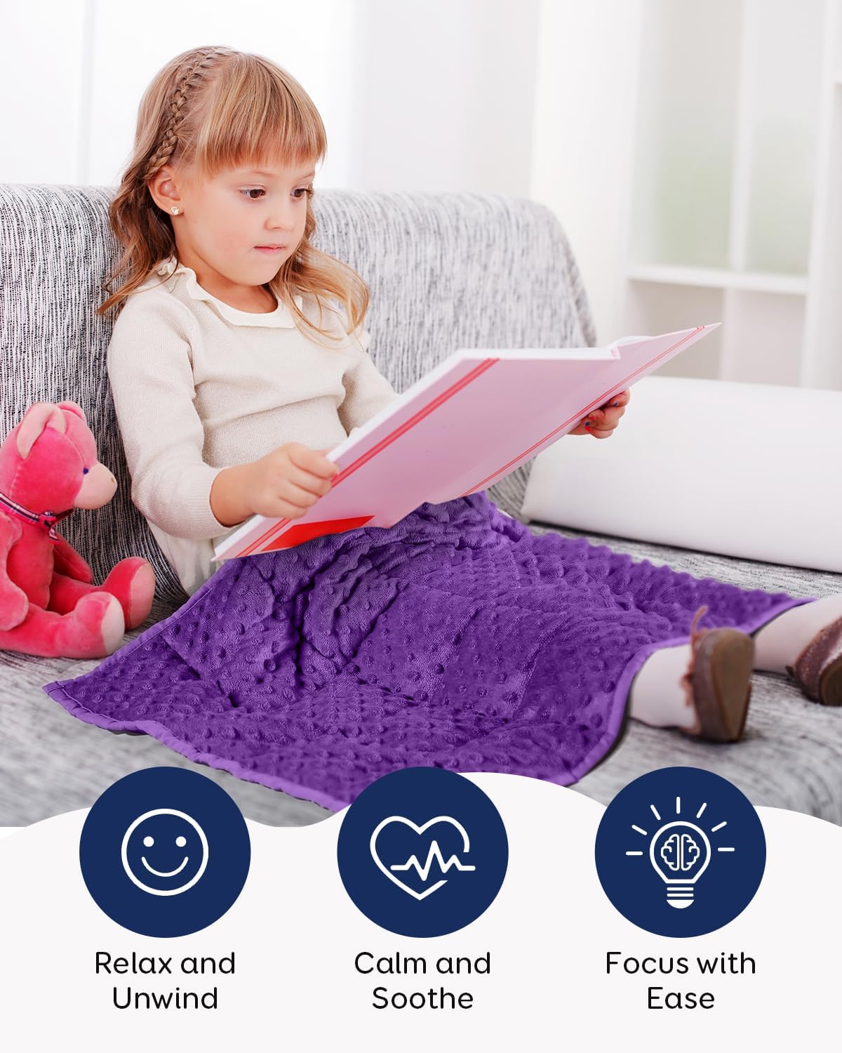 Kivik 2 lbs Weighted Lap Pad, Ultra Soft Minky Dotted Heavy Blankets Throw for Better Study Relaxing & Sleeping, Machine Washable, 20 x 30 Inches, Purple