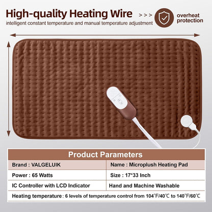 VALGELUIK Heating Pad for Back, Neck & Shoulder Pain Relief – 12"x24" Electric Heat Pad, Auto-Off, Machine Washable, Moist/Dry Heat Options – Thoughtful Mother's Day Gifts for Mom, Dad, Women & Men