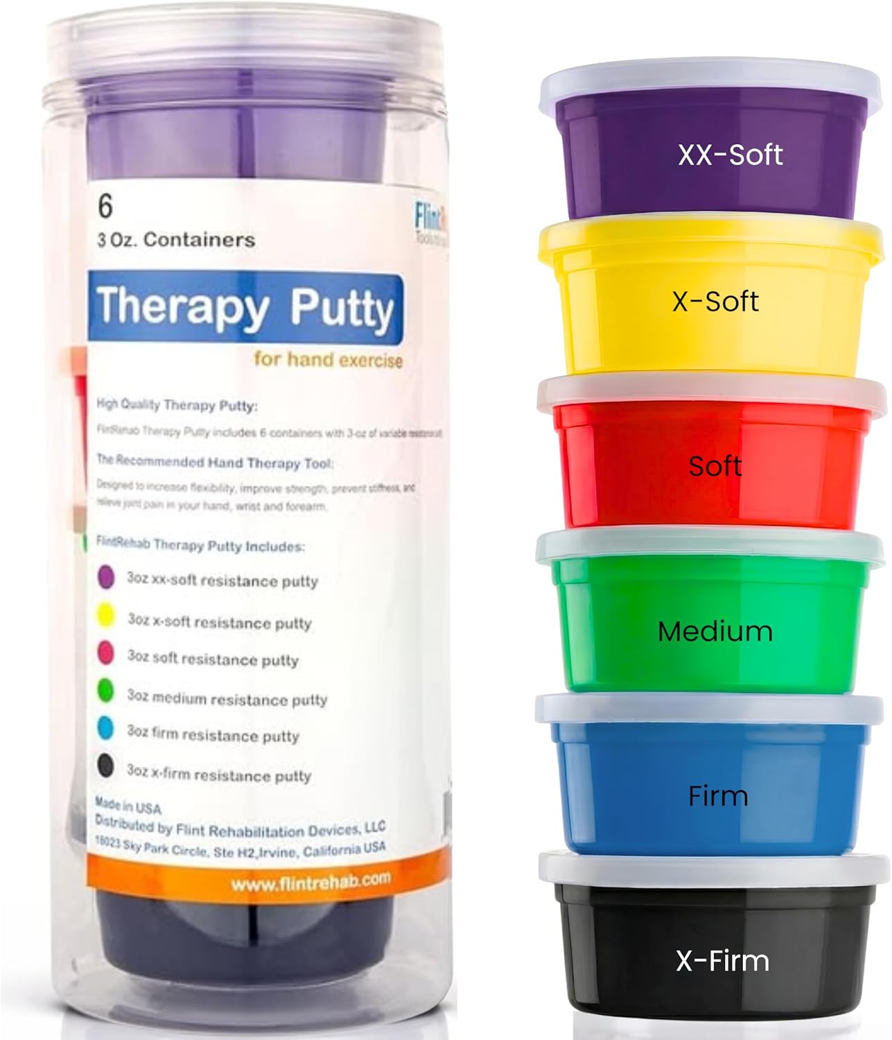 FlintRehab Therapy Putty for Teens & Adults (4 Pack, 3 Oz Each) - Putty for Hand Therapy, Fidgeting & Stress Relief - Non-Toxic Resistive Exercise Putty for Hand Strengthening