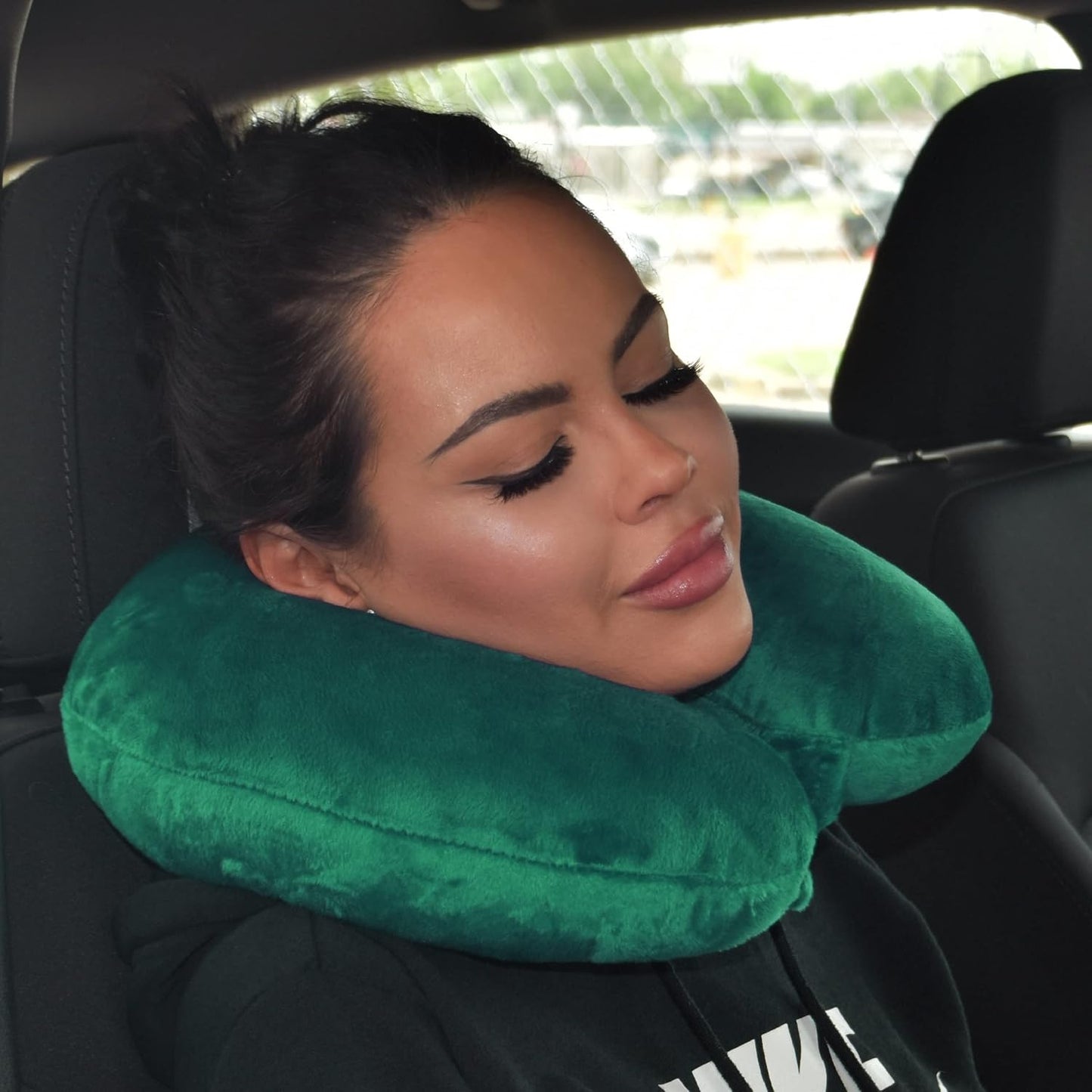 Wolf Essentials Adult Fleece Travel Neck Pillow for Airplane, Charcoal