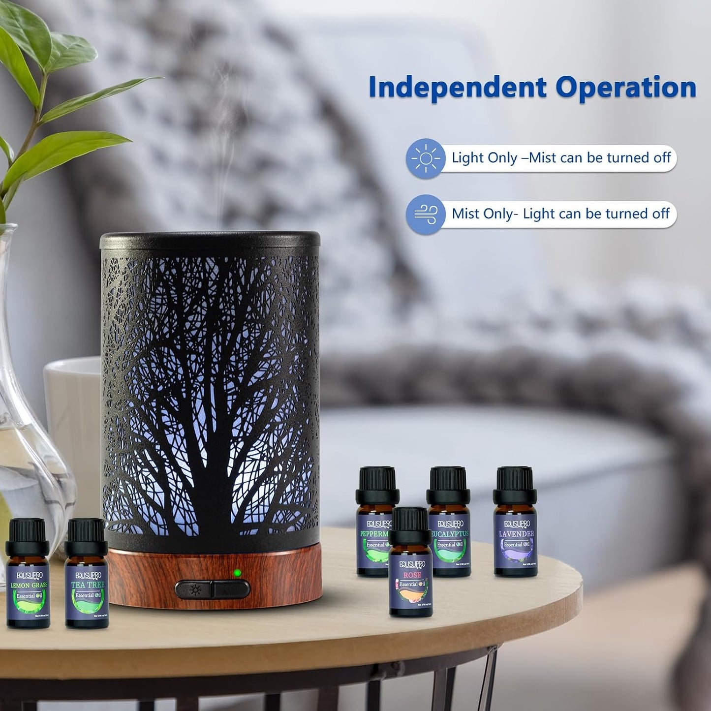 EQUSUPRO Essential Oil Diffuser 300ml Metal Electric Ultrasonic Diffuser for Large Room with Auto Shut-Off, 4 Timer Setting &7 Colors Night Light for Home