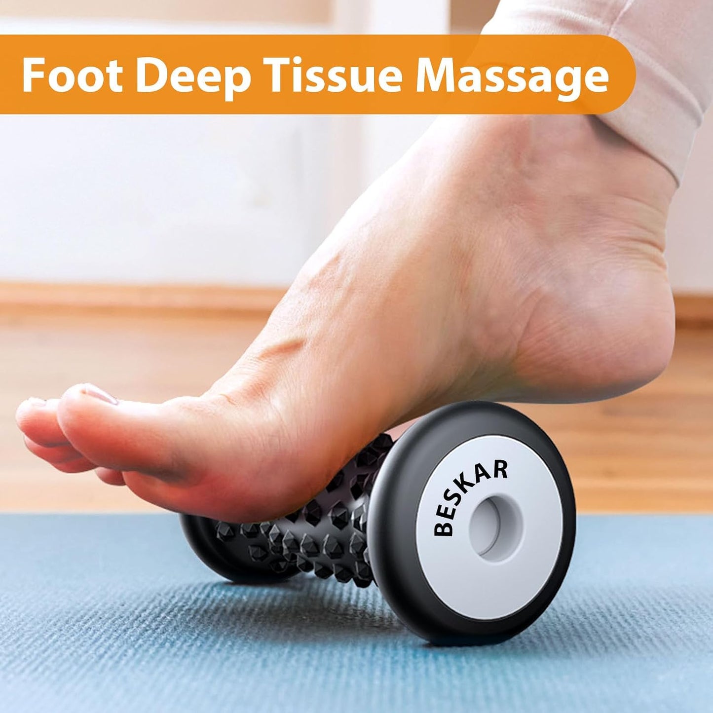 BESKAR Foot Massage Roller for Plantar Fasciitis Relief, Portable Reflexology Tool Pressure Point Massage Rollers, Deep Tissue Massages for Relieving Feet Arch Heel Pain, Myofascial Pain Syndrome