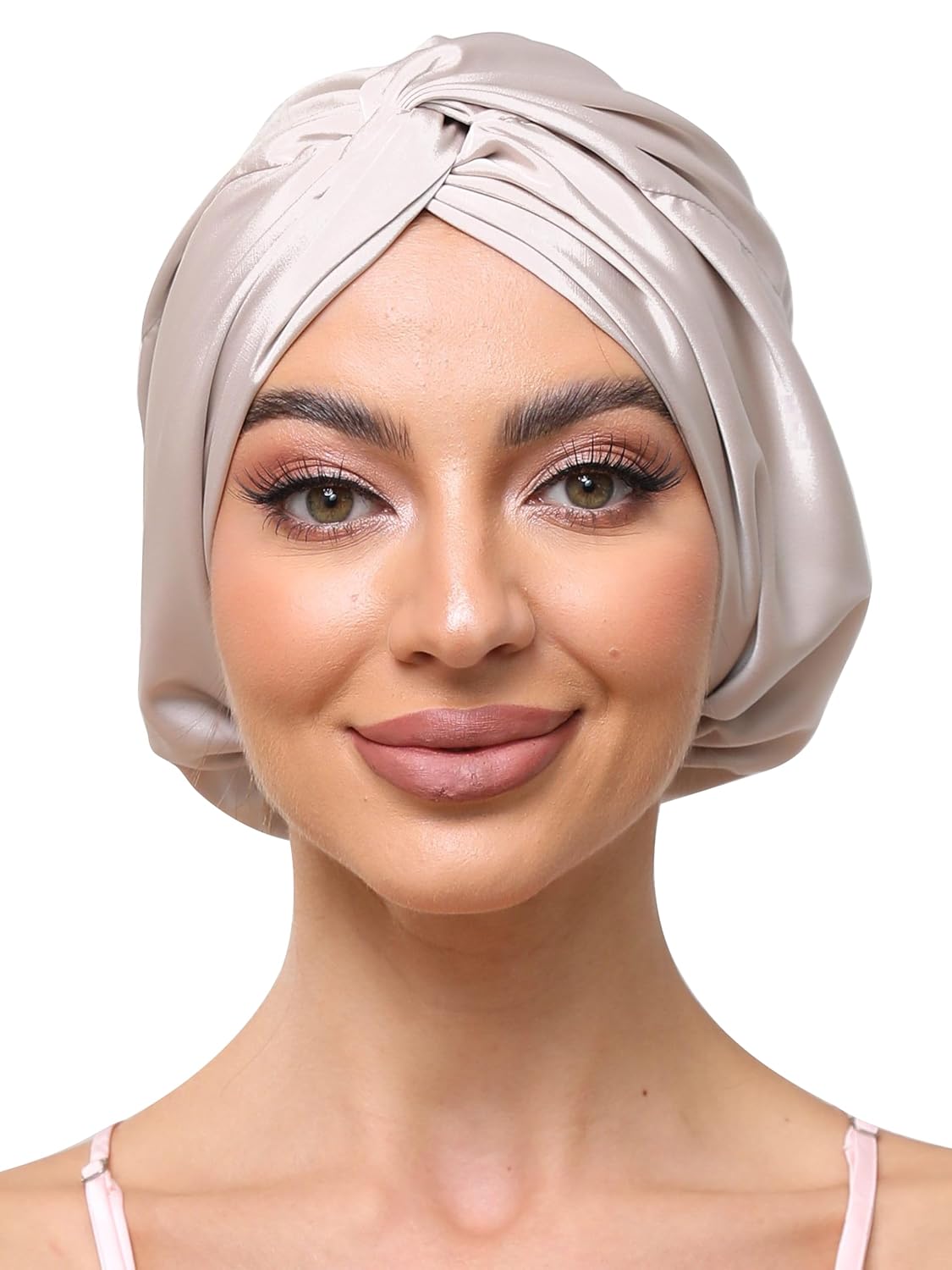 Adjustable Silk Satin Bonnet for Sleeping Hair Wrap, Double Layer Sleep Cap, Night Turban for Large Long Curly Braid Women Men Hair - Matcha Green