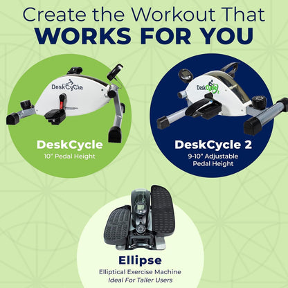 DeskCycle Under Desk Bike Pedal Exerciser - Stationary Bikes for Home & Office - Standard and Adjustable Height Versions