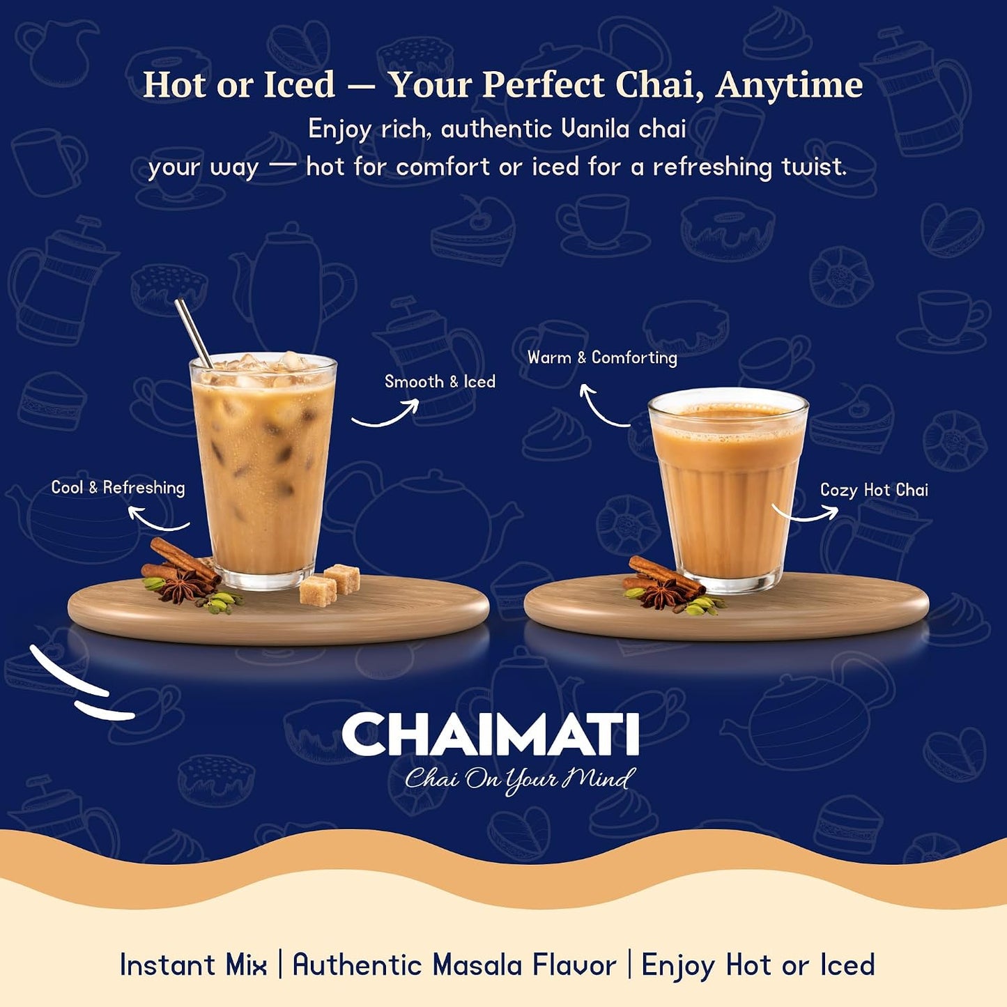 ChaiMati Cardamom Chai Latte Powder 2 lb | Instant Chai Tea Mix for Hot or Iced Drinks | Elaichi Chai Premix Makes 100 Cups, Low Caffeine Milk Tea for Home, Gifting & Parties
