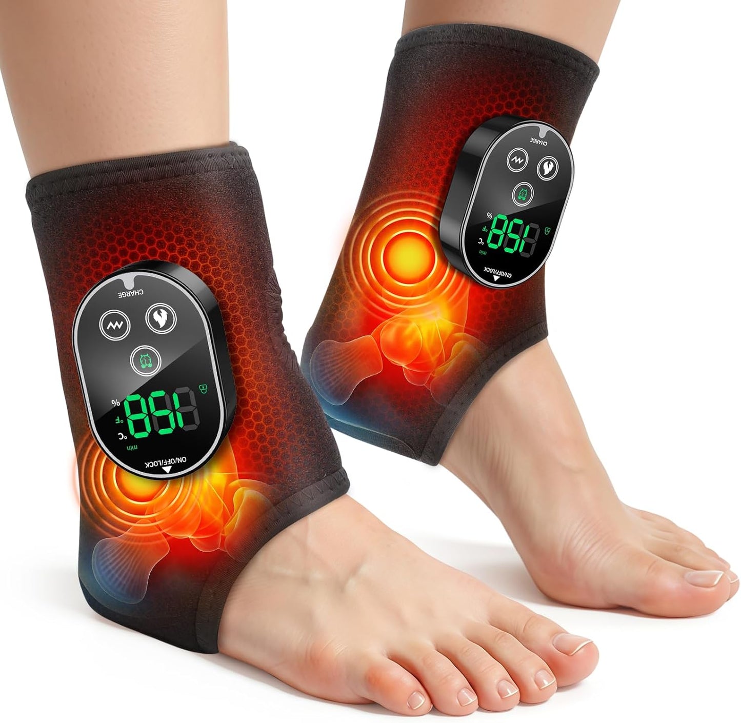 WoloyHeatie Cordless Foot Massager for Neuropathy, 3000mAh Rechargeable Ankle Heating Pad with Massage for Circulation, Foot Ankle Pain Relief Massager, Gray