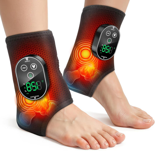 WoloyHeatie Cordless Foot Massager for Neuropathy, 3000mAh Rechargeable Ankle Heating Pad with Massage for Circulation, Foot Ankle Pain Relief Massager, Gray