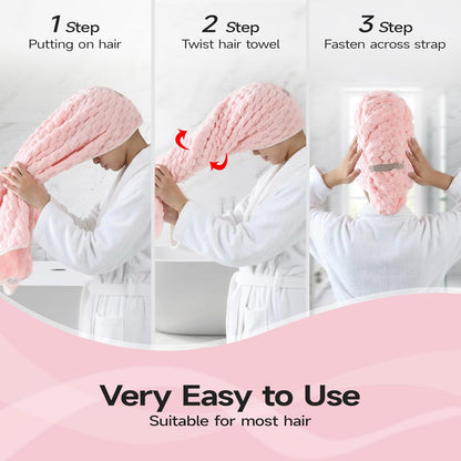 REDKISS 3 Pack Microfiber Hair Towels - Extra Large Hair Towel Wrap for Women, 24x42 inch Hair Towels with Elastic Strap, Super Soft Hair Drying Towels for Long, Thick, Curly Anti Frizz Turbans