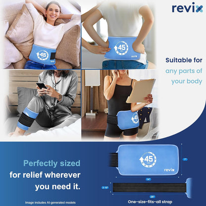 REVIX Ice Pack for Injuries Reusable, 14 × 7" Gel Cold Compress with Strap