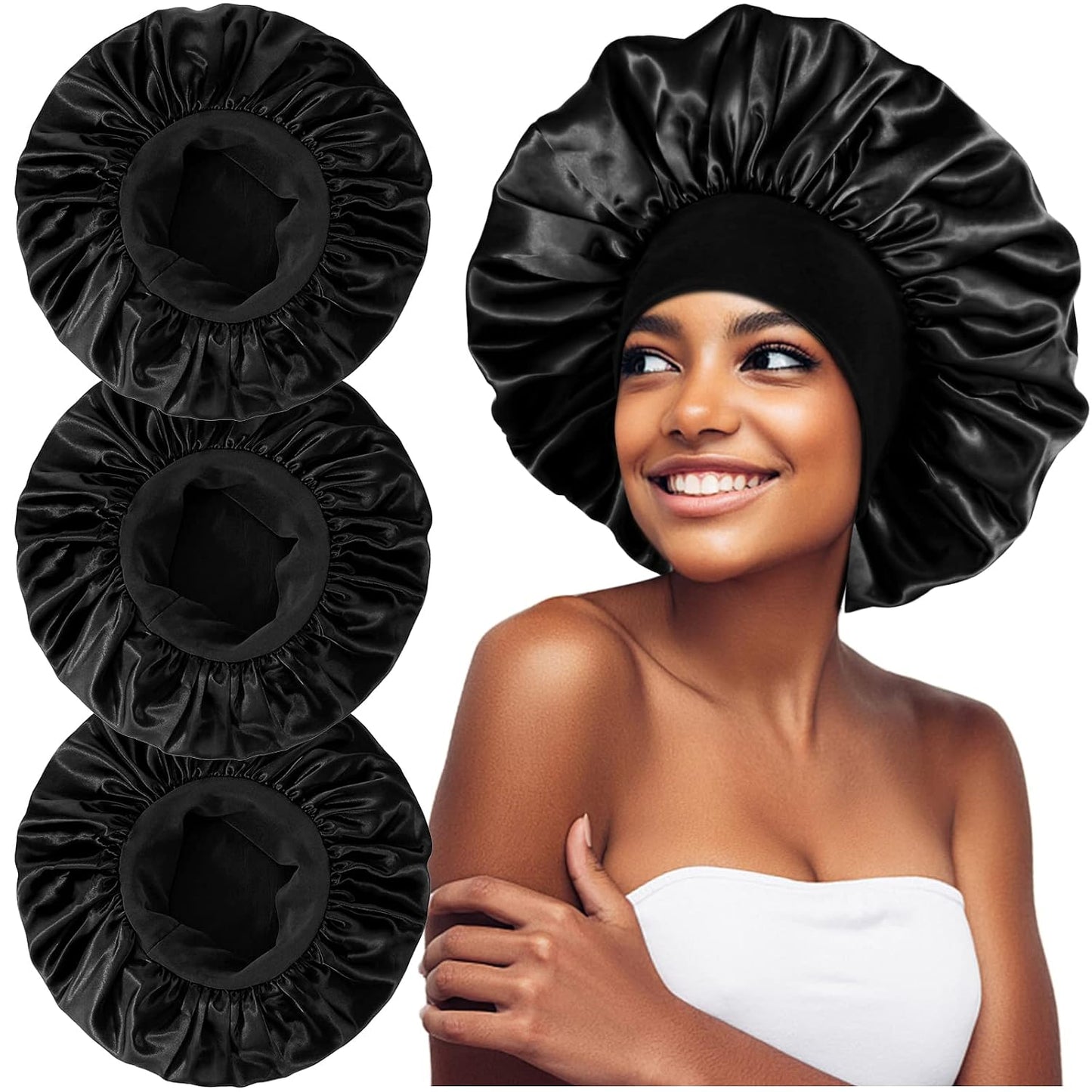 3PCS Extra Large Satin Bonnets for Sleeping, Hair Bonnets for Black Women Braids Curly Hair, C
