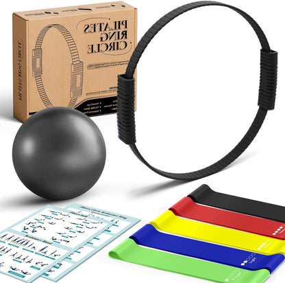 Pilates Kit, 13.5" Pilates Ring with Mini Ball & Resistance Bands
