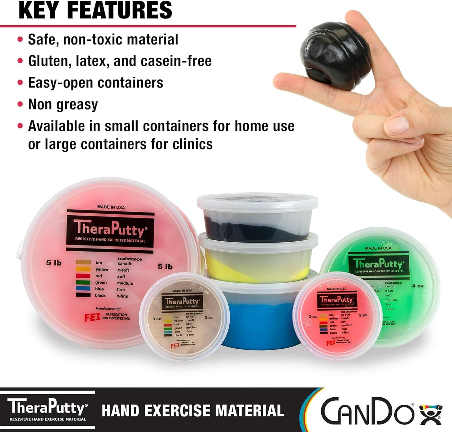 CanDo TheraPutty Standard Hand Exercise Putty For Rehabilitation, Exercises, Hand Therapy, and Occupational Therapy. Use To Strengthen Hand Muscles, Improve Fine Motor Skills, And Decrease Stress