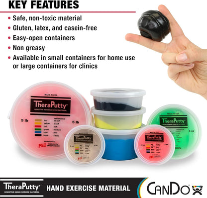 CanDo TheraPutty Standard Hand Exercise Putty For Rehabilitation, Exercises, Hand Therapy, and Occupational Therapy. Use To Strengthen Hand Muscles, Improve Fine Motor Skills, And Decrease Stress